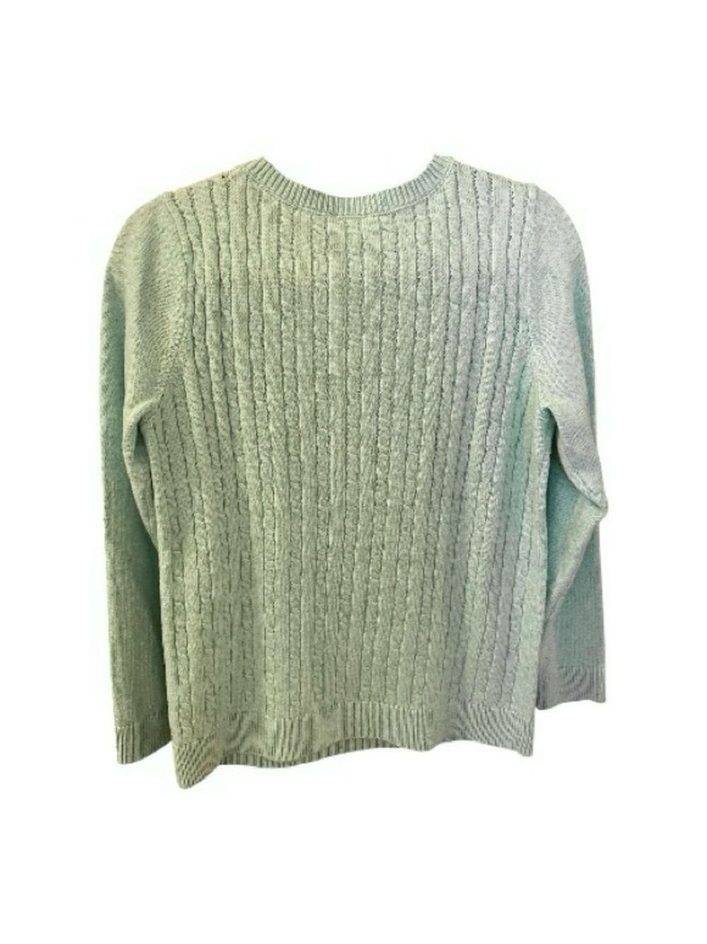 Talbots Cable Knit Sweater, Size M, Lime Green, 3-Button Shoulder Detail. - Picture 2 of 8